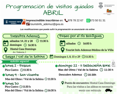 Programación de visitas guiadas a Ademuz y aldeas: ABRIL