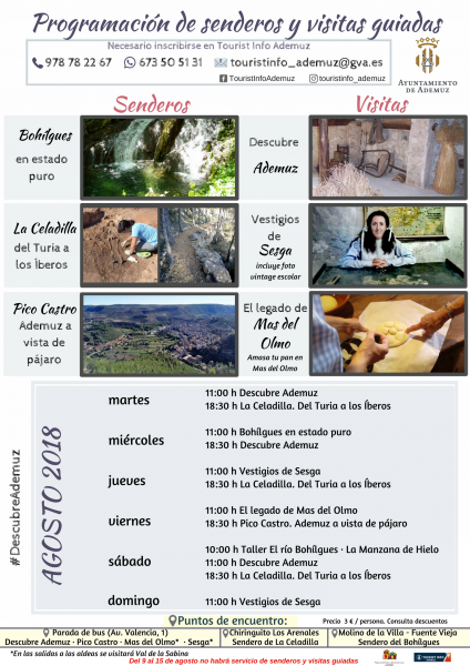 Programa de senderos y visitas guiadas a Ademuz y aldeas: AGOSTO